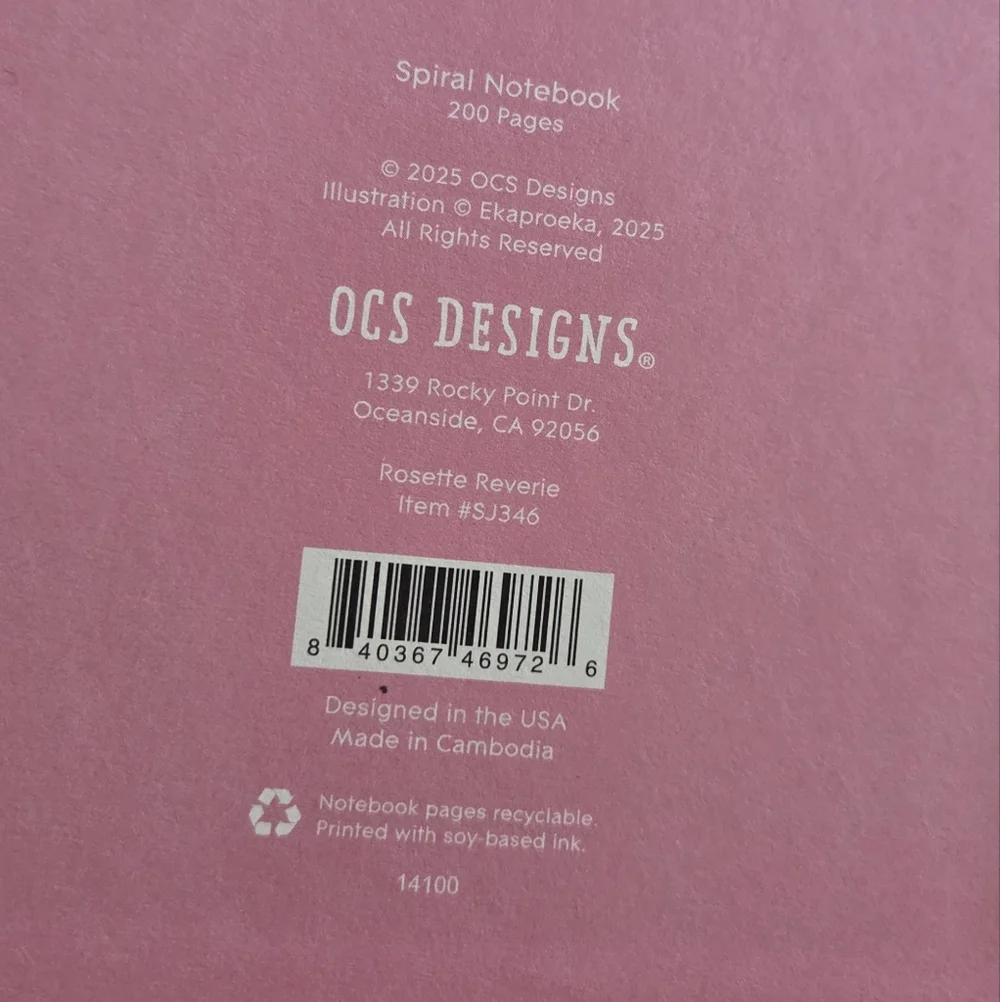 OCS Design Vintage Inspo Floral Butterfly Hardcover Medium Spiral Ruled Notebook